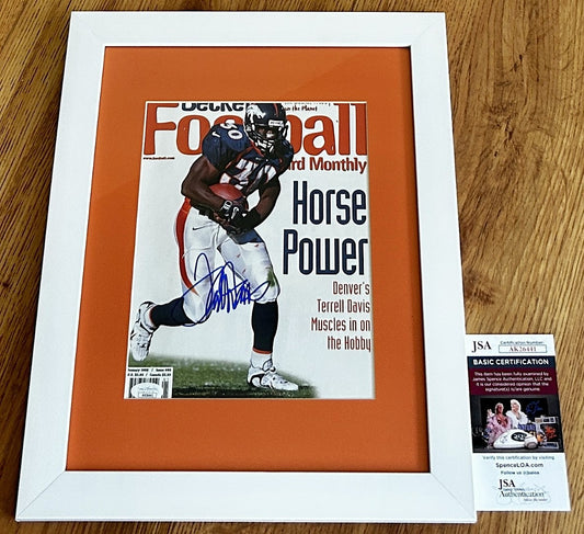 Terrell Davis signed Broncos 1998 Beckett Football cover framed JSA - AutographsForSale.com