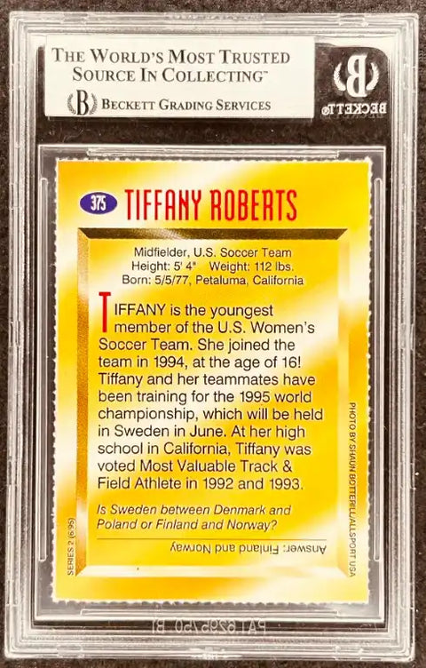Tiffany Roberts U.S. Soccer Team autographed trading card, graded by Beckett Grading Services