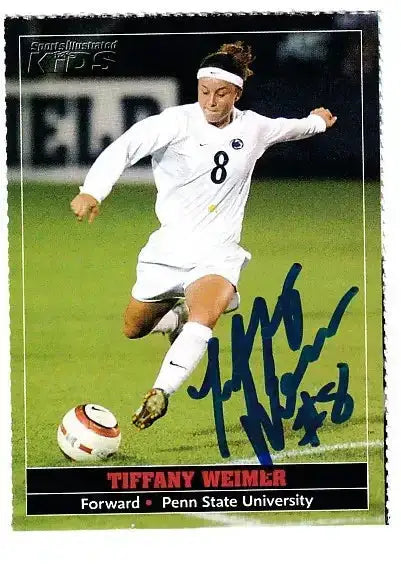 Tiffany Weimer autographed SI for Kids card - soccer forward for Penn State University, signed in blue Sharpie