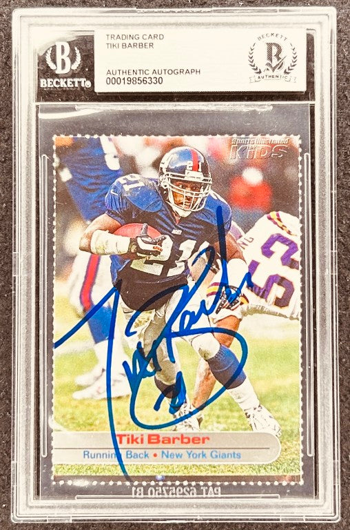 Tiki Barber signed NY Giants 2003 SI for Kids card BAS slab - AutographsForSale.com