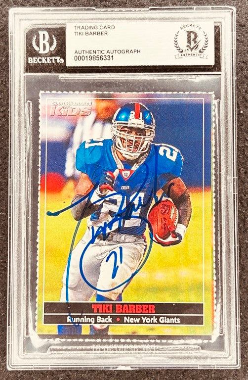 Tiki Barber signed NY Giants 2004 SI for Kids card BAS slab - AutographsForSale.com