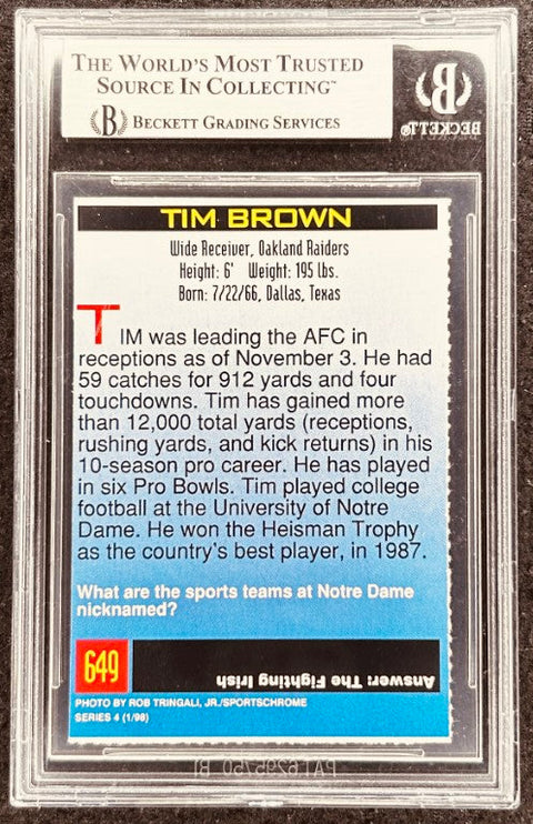 Tim Brown signed Raiders 1998 SI for Kids card BAS (back)