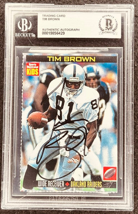 Tim Brown signed Raiders 1998 SI for Kids card BAS
