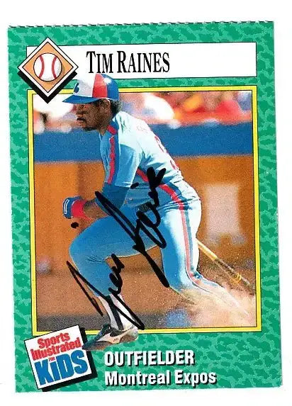 Tim Raines autographed SI for Kids card - outfielder for the Montreal Expos, signed in blue Sharpie