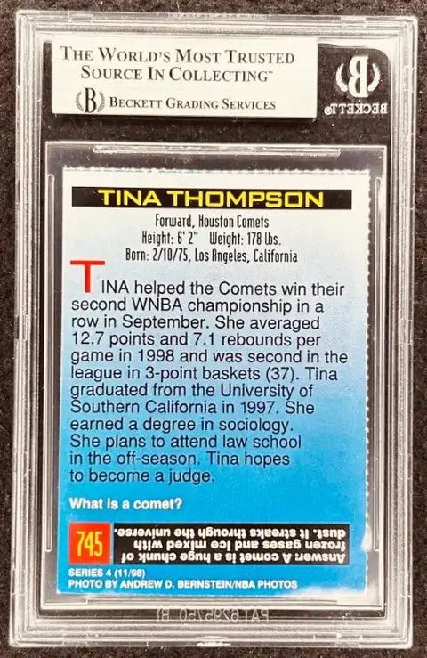 Tina Thompson WNBA trading card, Beckett graded, Houston Comets forward, authentic sports memorabilia