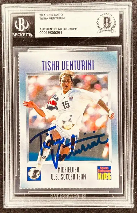 Tisha Venturini autographed soccer trading card, U.S. Soccer Team midfielder, Beckett authenticated
