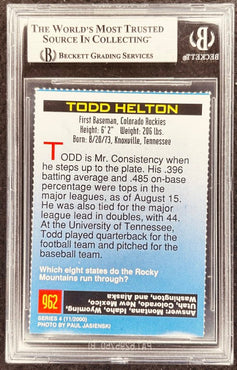 Todd Helton signed Rockies 2000 SI for Kids card BAS (back)