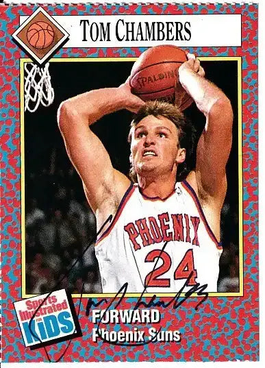 Tom Chambers autographed SI for Kids card - forward for the Phoenix Suns, signed in black Sharpie