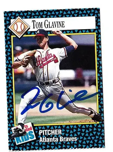 Tom Glavine autographed 1992 SI for Kids card - pitcher for the Atlanta Braves, signed in blue Sharpie