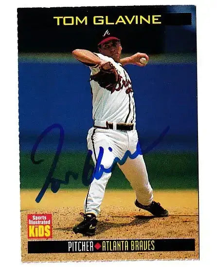 Tom Glavine autographed 1999 SI for Kids card - pitcher for the Atlanta Braves, signed in blue Sharpie