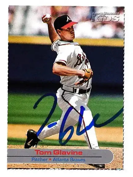Tom Glavine autographed 2002 SI for Kids card - pitcher for the Atlanta Braves, signed in blue Sharpie