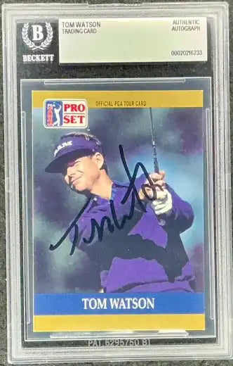 Tom Watson signed PGA golf trading card, authenticated by Beckett, Pro Set official card