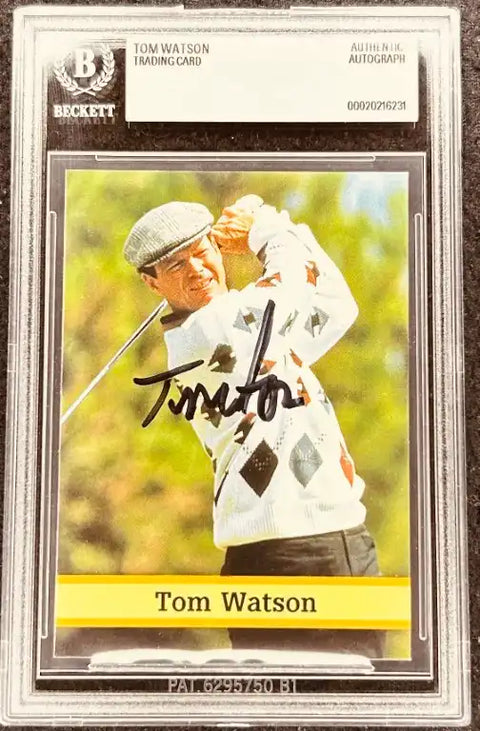 Tom Watson autographed golf trading card, Beckett authenticated, signed memorabilia collectible
