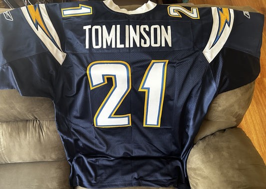 LaDainian Tomlinson Chargers 2007 2008 2009 Reebok game model blue jersey - AutographsForSale.com