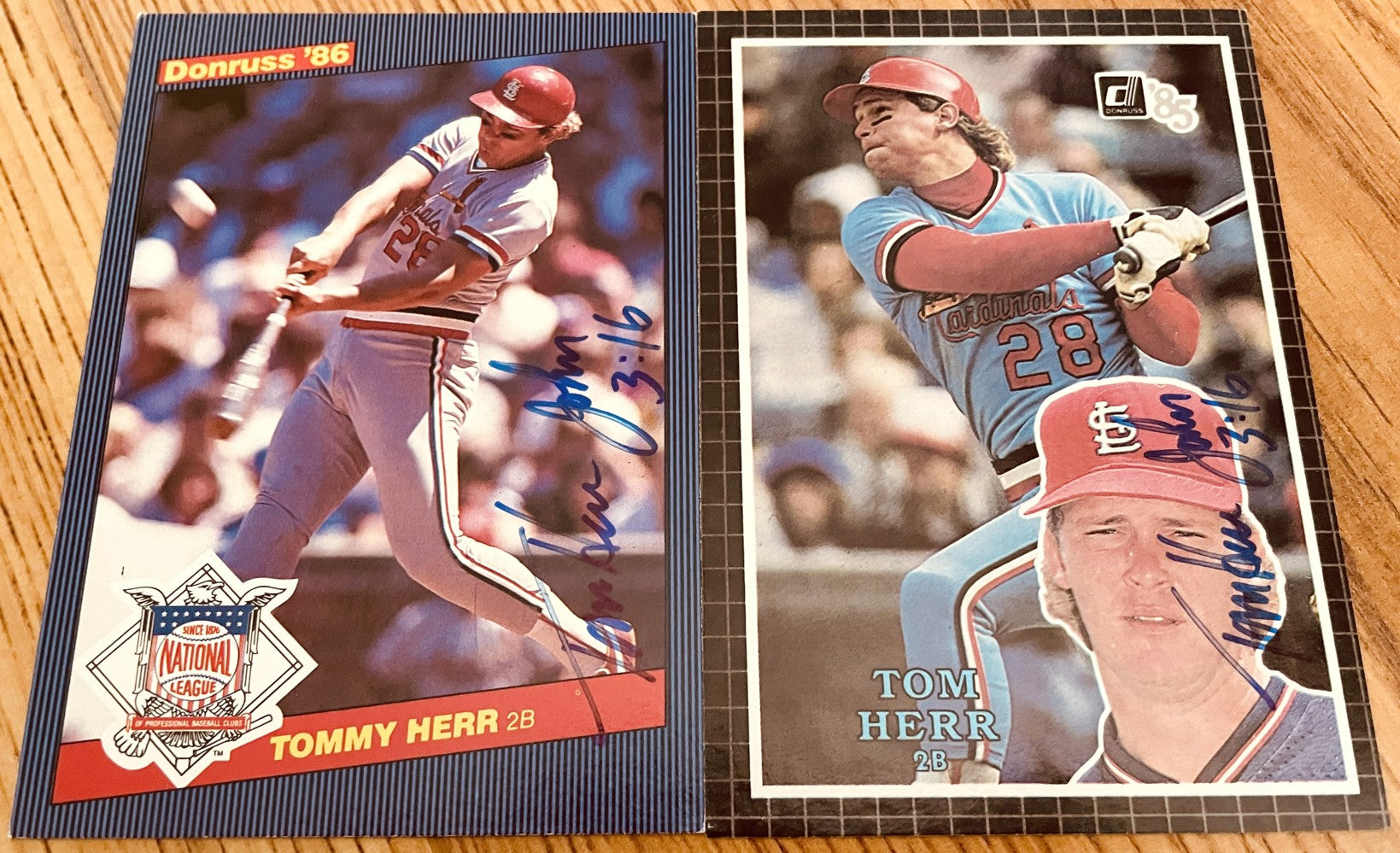 Tom Herr autographed St. Louis Cardinals 1985 and 1986 Donruss All-Stars jumbo cards
