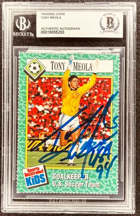 Tony Meola autographed soccer trading card, U.S. Soccer Team goalkeeper, Beckett authenticated