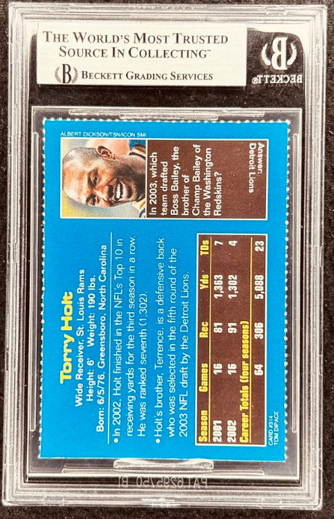 Torry Holt signed Rams 2003 SI for Kids card BAS (back)
