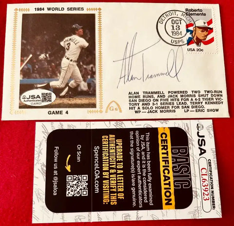 Alan Trammell autographed 1984 World Series Game 4 card with JSA authentication, MLB memorabilia