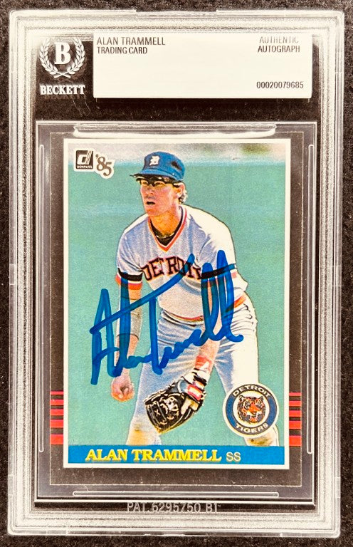 Alan Trammell signed 1985 Donruss baseball card, authenticated by Beckett, Detroit Tigers SS