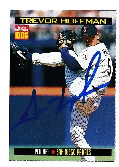 Trevor Hoffman autographed SI for Kids card - pitcher for the San Diego Padres, signed in blue Sharpie