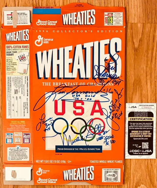 1996 US Olympic Softball Team signed Wheaties cereal box Lisa Fernandez Michele Smith JSA - AutographsForSale.com