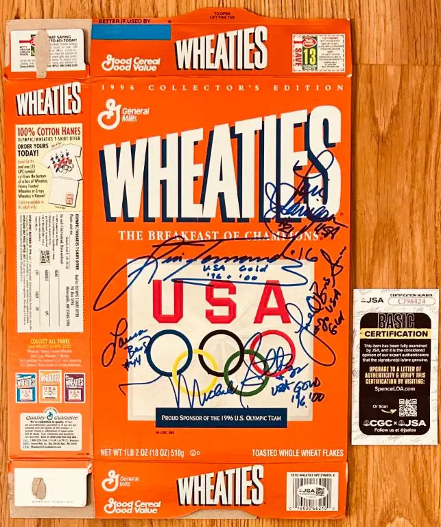 1996 US Olympic Softball Team signed Wheaties cereal box Lisa Fernandez Michele Smith JSA - AutographsForSale.com