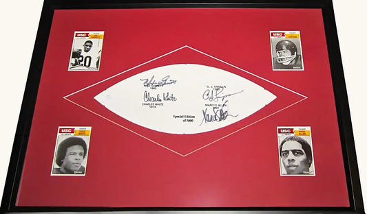 Marcus Allen Mike Garrett OJ Simpson Charles White signed USC Heisman football panel framed JSA - AutographsForSale.com