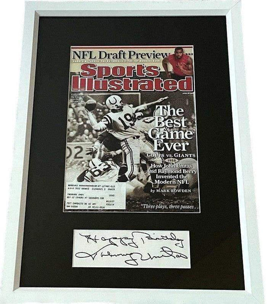 Johnny Unitas autograph framed w/ Baltimore Colts SI cover inscribed Happy Birthday JSA - AutographsForSale.com