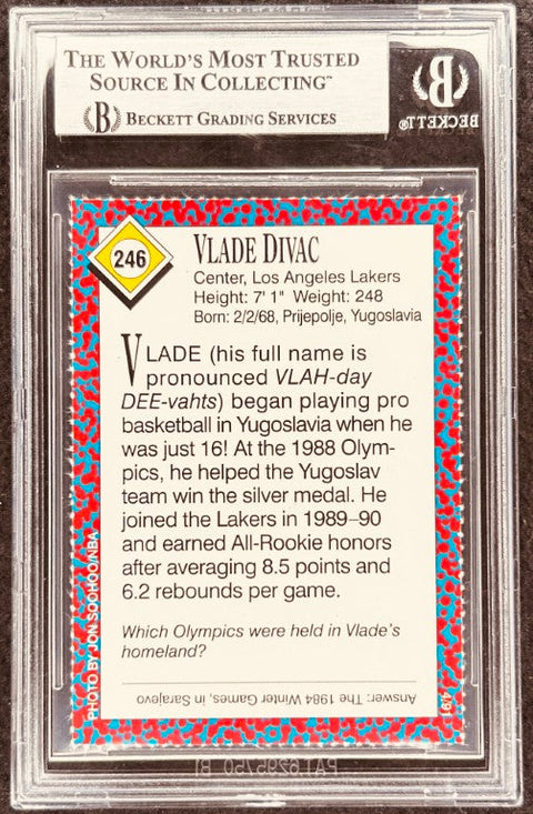 Vlade Divac signed Lakers 1991 SI for Kids card BAS (back)