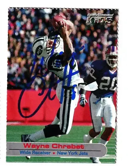 Wayne Chrebet autographed SI for Kids card - wide receiver for the New York Jets, signed in blue Sharpie