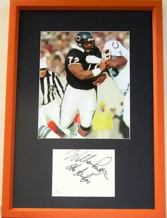 William (Fridge) Perry cut autograph framed w/ Bears 8x10 photo JSA - AutographsForSale.com