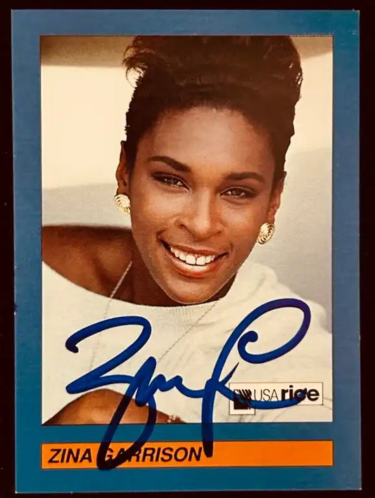 Zina Garrison signed trading card with USA Rice logo and athlete portrait