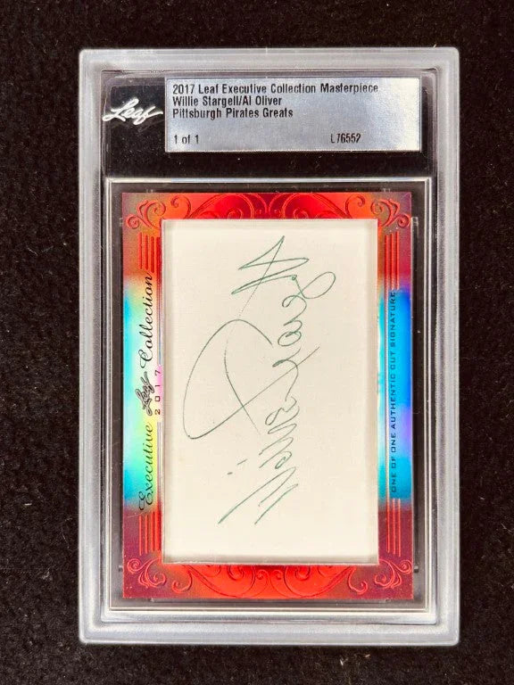 Willie Stargell & Al Oliver 2017 Leaf Masterpiece Cut Signature certified signed card 1/1 JSA Pirates - AutographsForSale.com