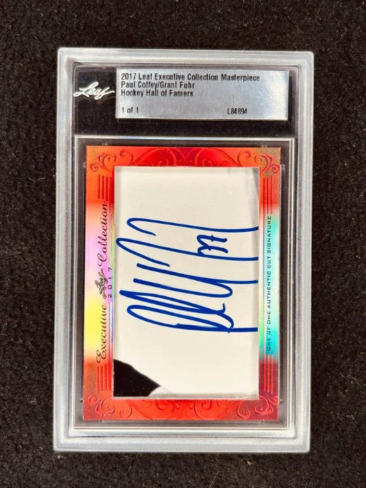 Paul Coffey & Grant Fuhr 2017 Leaf Masterpiece Cut Signature certified signed card 1/1 JSA Edmonton Oilers - AutographsForSale.com