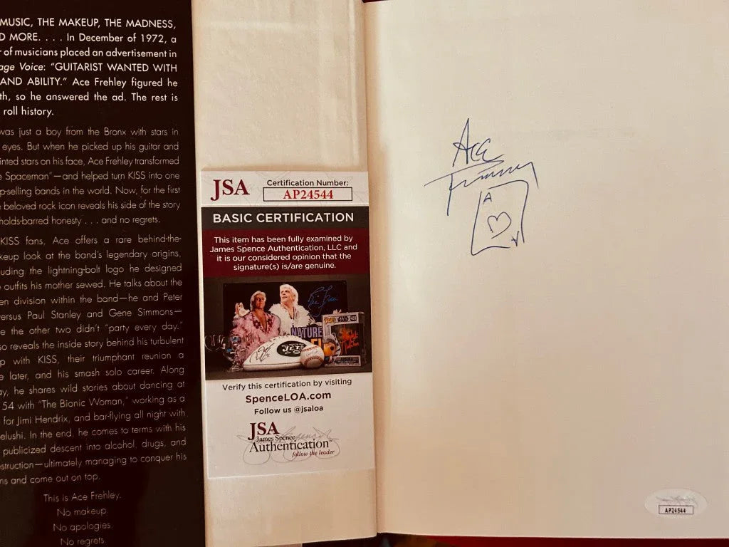 Ace Frehley Kiss autographed No Regrets 1st edition hardcover book JSA - AutographsForSale.com