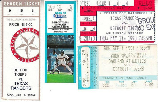 Detroit Tigers 4 vintage 1990s road game ticket stubs - AutographsForSale.com