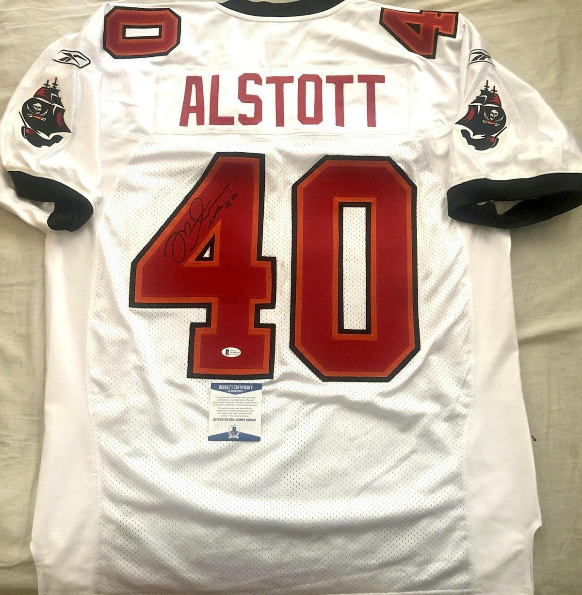 Mike Alstott signed Buccaneers 2002 Reebok game model jersey BAS - AutographsForSale.com