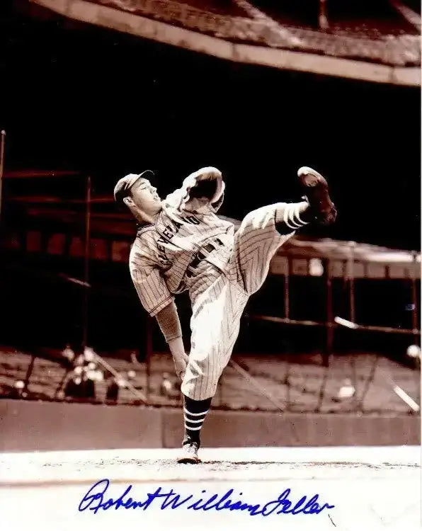 Bob Feller signed Indians 8x10 photo Full Name Robert William Feller Signature - AutographsForSale.com