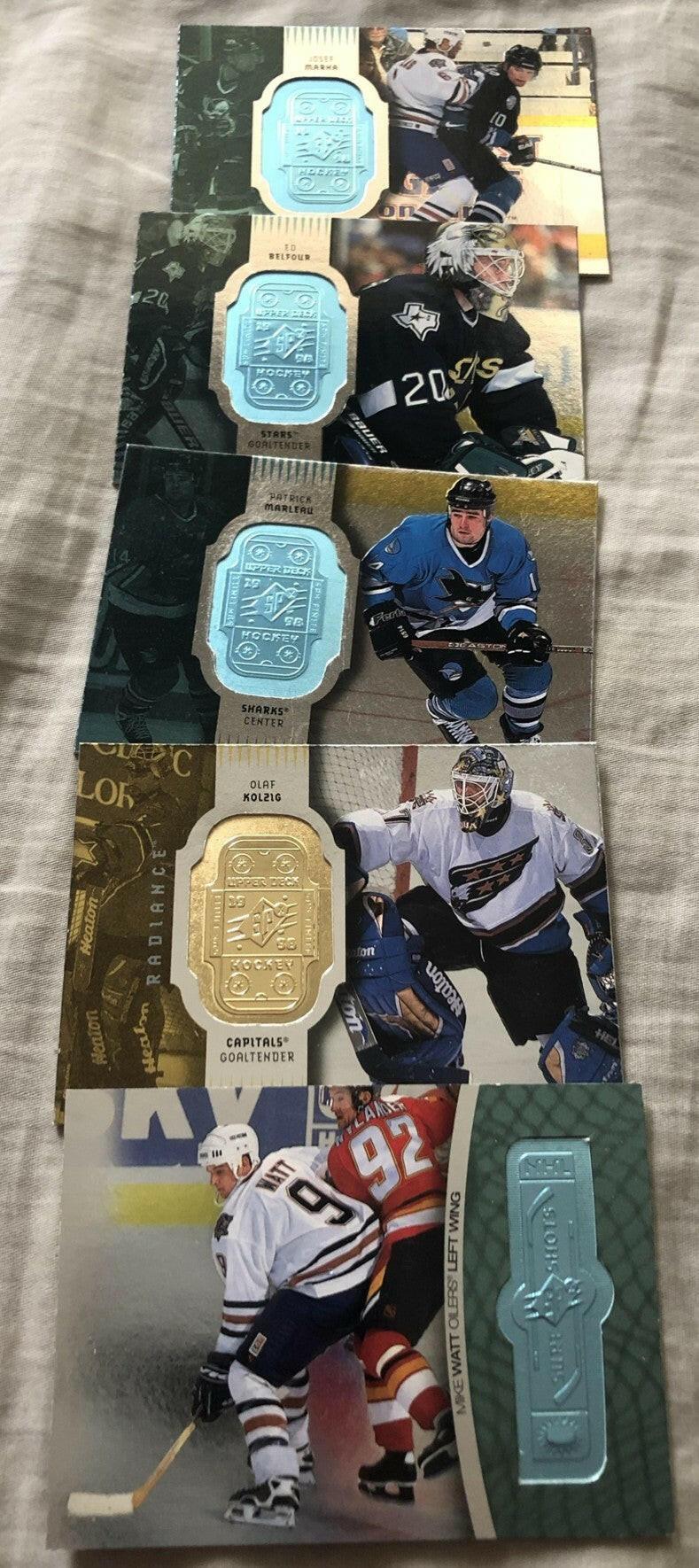 5 1998-99 SPx Finite NHL hockey cards Ed Belfour Olaf Kolzig Patrick Marleau - AutographsForSale.com