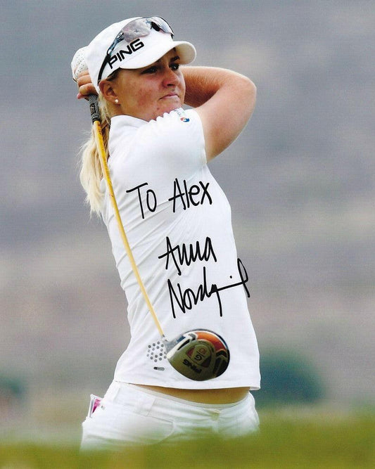 Anna Nordqvist autographed 8x10 golf photo inscribed To Alex - AutographsForSale.com