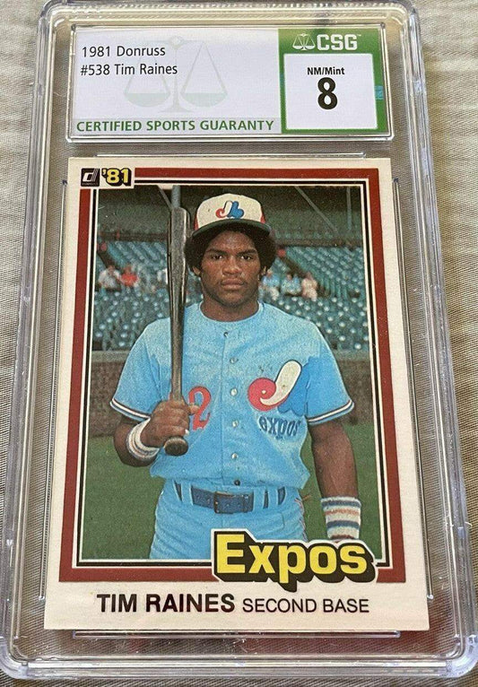 Tim Raines Montreal Expos 1981 Donruss Rookie Card RC #816 Graded CSG 8 NrMt-Mt - AutographsForSale.com