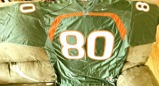 Jimmy Graham Miami Hurricanes 2009 Nike green LARGE jersey - AutographsForSale.com