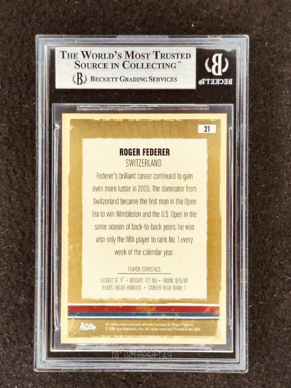 Roger Federer 2006 ACE Authentic Heroes & Legends tennis card BGS Graded 9 MINT - AutographsForSale.com