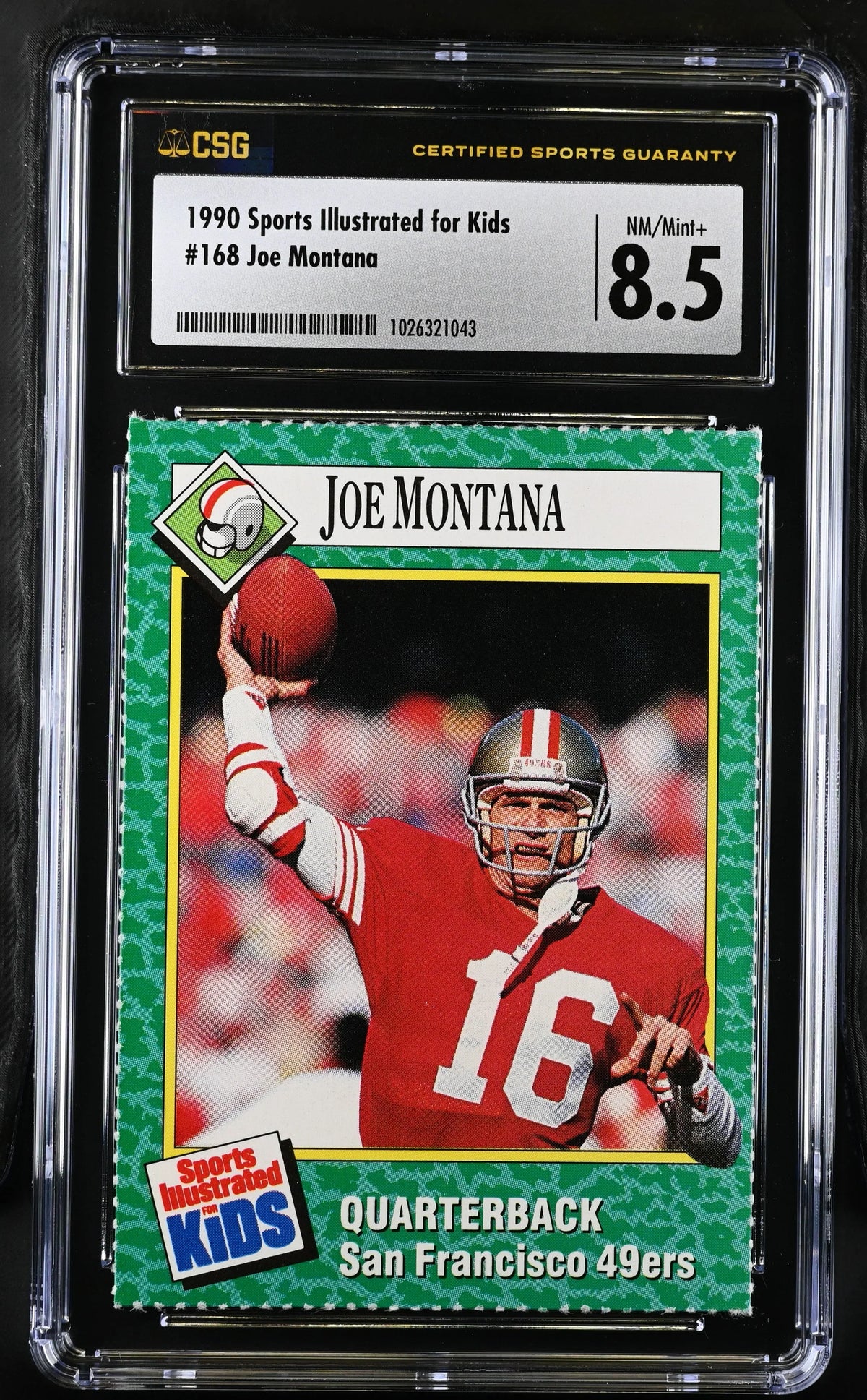 Joe Montana San Francisco 49ers 1990 Sports Illustrated for Kids card CSG graded 8.5 NrMt-Mt - AutographsForSale.com