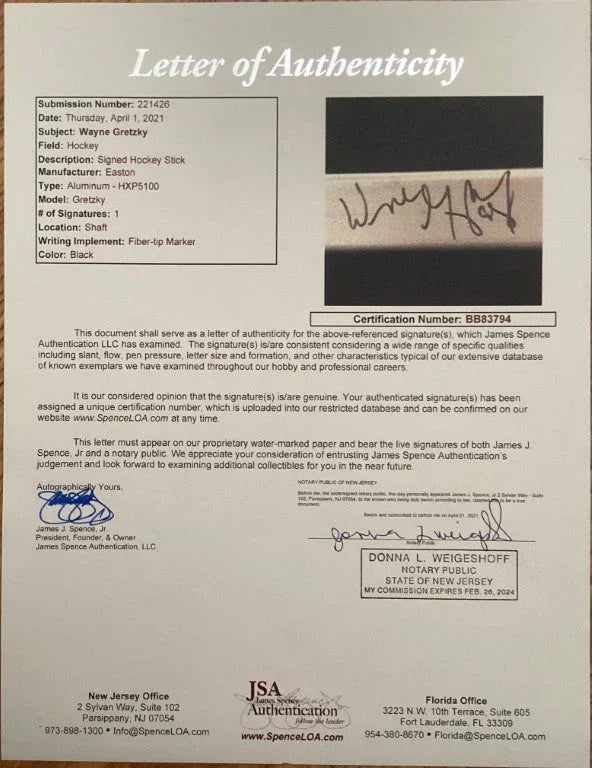 Wayne Gretzky signed LA Kings Easton game model hockey stick JSA - AutographsForSale.com