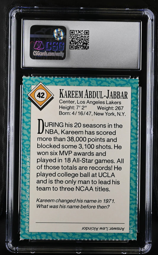 Kareem Abdul-Jabbar Los Angeles Lakers 1989 Sports Illustrated for Kids card CSG 8.5 NrMt-Mt+ - AutographsForSale.com