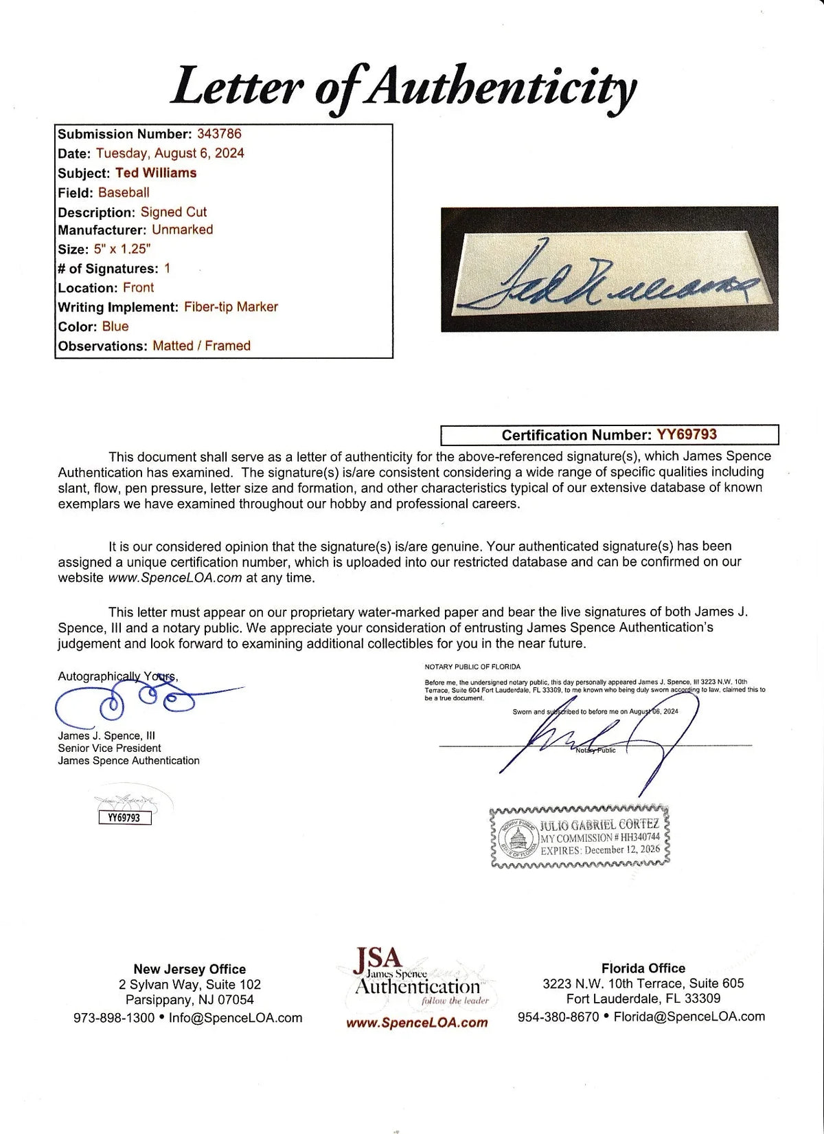 Ted Williams autograph framed Red Sox Sports Illustrated cover JSA - AutographsForSale.com