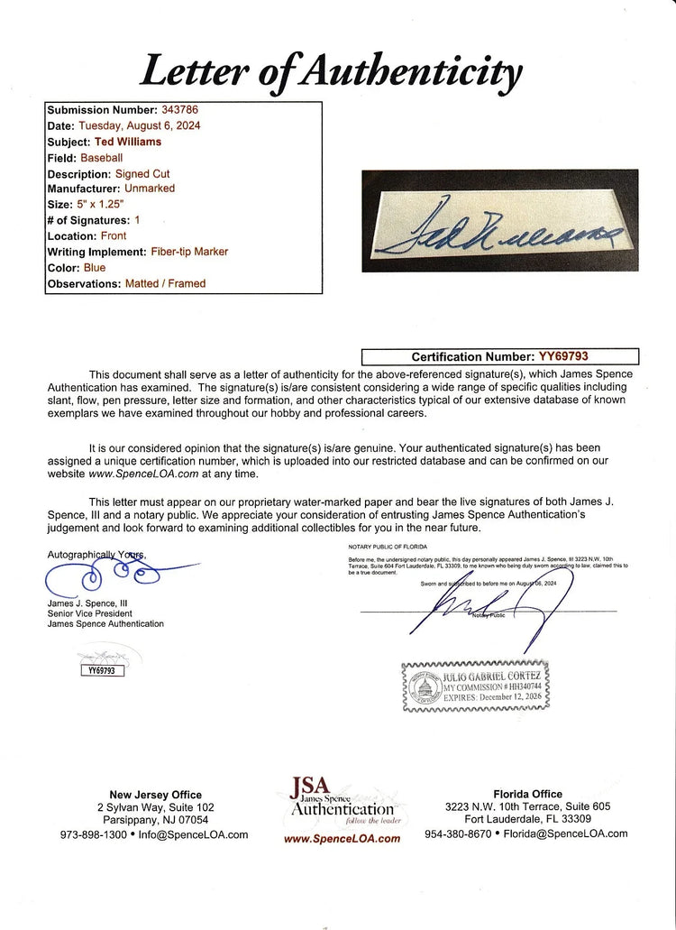 Ted Williams autograph framed Red Sox Sports Illustrated cover JSA - AutographsForSale.com