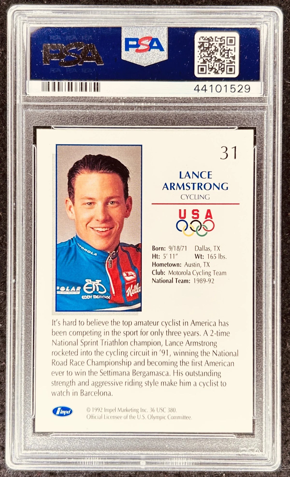 Lance Armstrong signed 1992 Impel US Olympic RC PSA/DNA PSA 9 - AutographsForSale.com