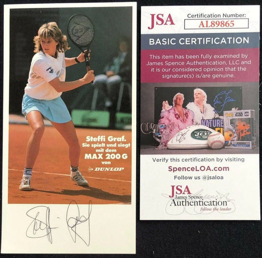 Steffi Graf autographed Dunlop tennis 1980s 3x6 promo photo card JSA - AutographsForSale.com